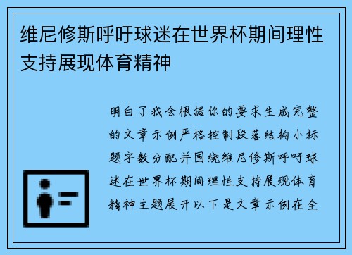 维尼修斯呼吁球迷在世界杯期间理性支持展现体育精神